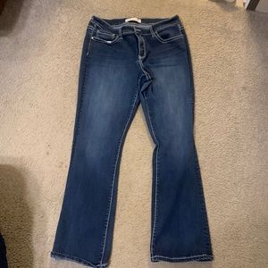 Buckle boot cut jeans. Dark wash